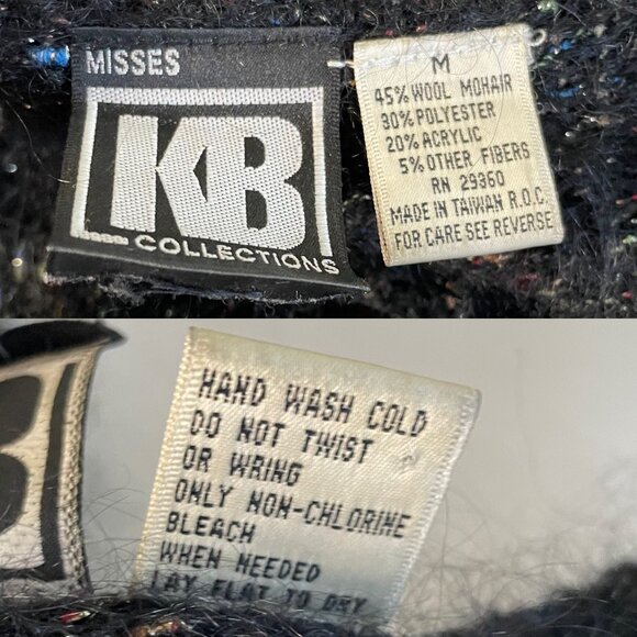 Vintage Speckled Black Wool Mohair Blend Button-Up Cardigan Sweater Women's M - Picture 6 of 8